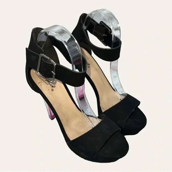Qupid PLATFORM HEELS OMBRE COLORS HEELS BLACK VELVET SIZE 8 ANKLE STRAP‎ - Picture 3 of 10